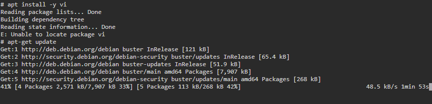 docker容器内部执行apt-get install vim报：unable to locate package vim